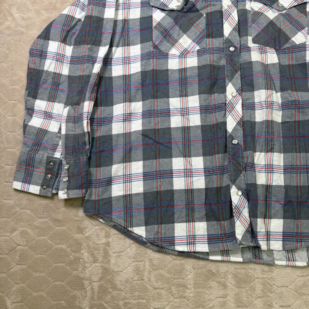 VTG BJ-R Long Tail Form Fit Western Shirt Mens XL Plaid Pearl Snap STAINED Look - Picture 2 of 12